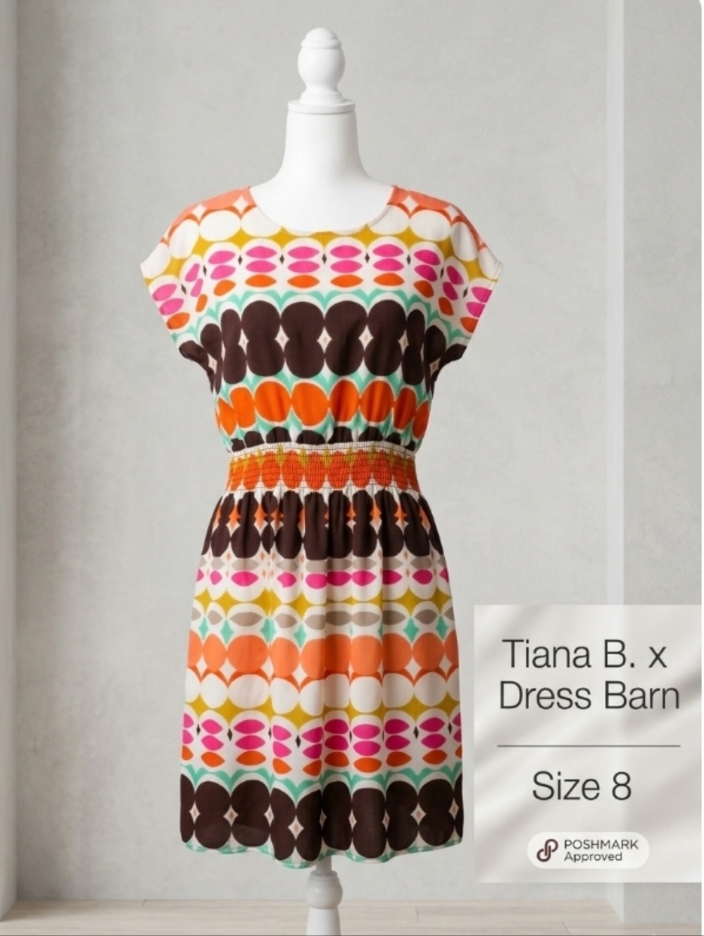 Tiana B. x Dress Barn Multicolor Geometric Dress Size 8 Womens